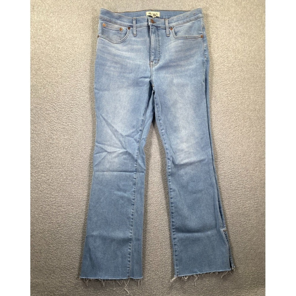 Madewell Kick Out Full-Length Jeans Womens 31 Blue Flare Denim Split Raw Hem